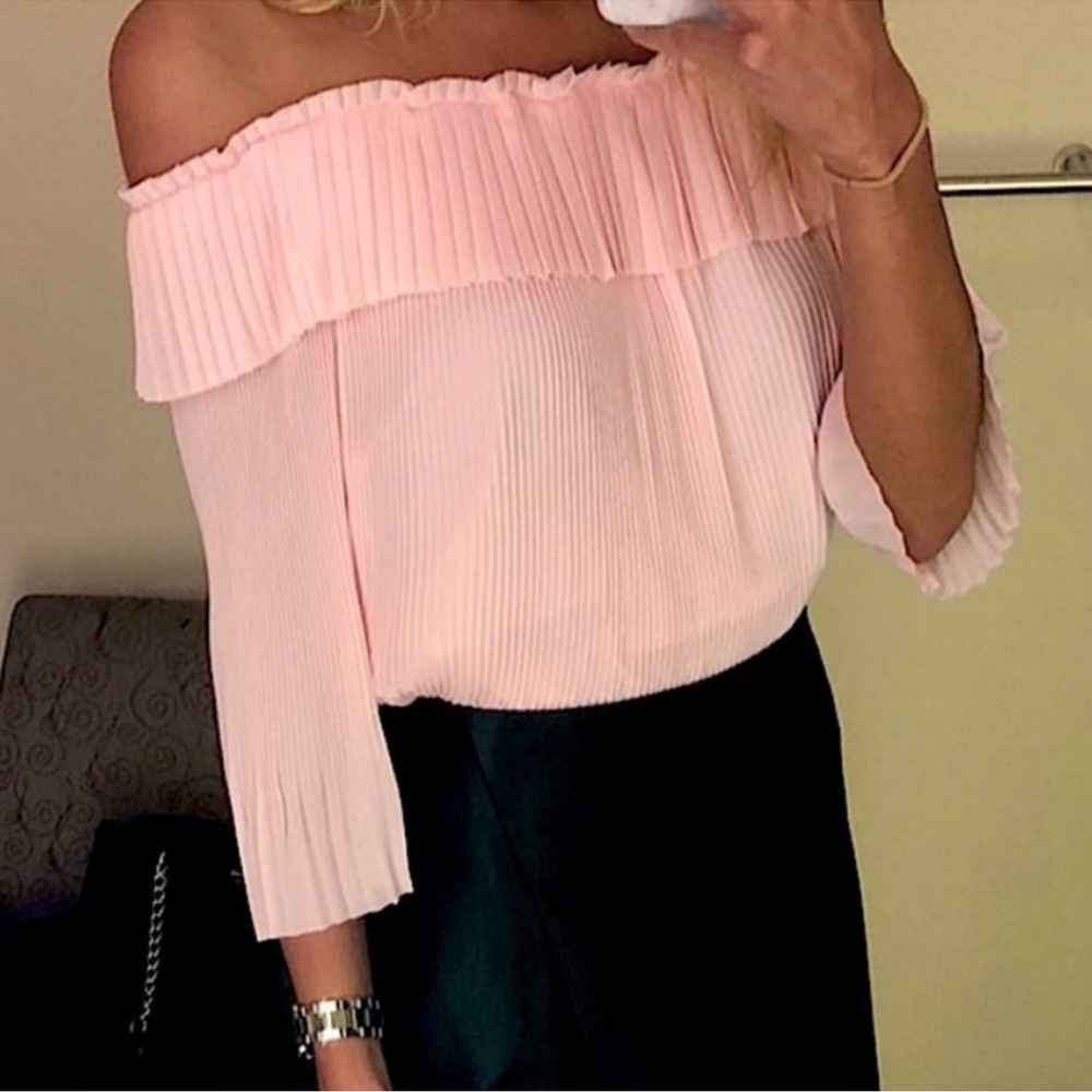 Ted Baker Perrey Pink Off-Shoulder Pleated Blouse Top Size 1